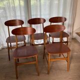 5 beech and teak chairs - Denmark 50s/60s