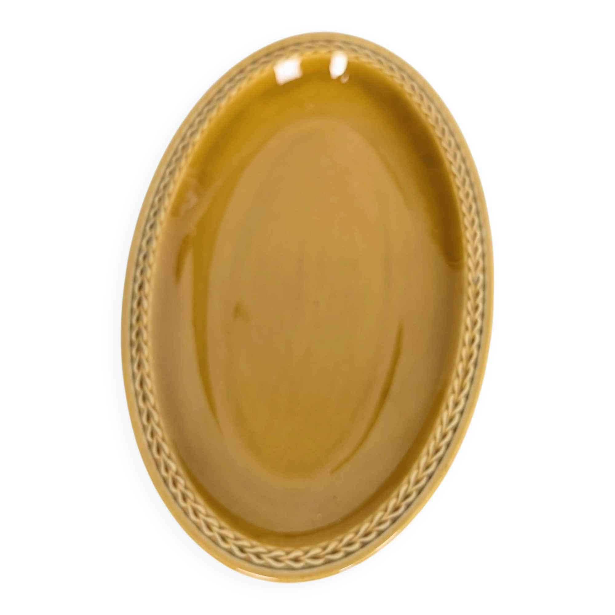 Mustard yellow ceramic platter Salins France