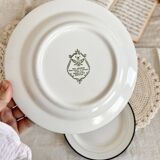 6 vintage Italian porcelain dessert plates with double blue edges