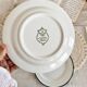 6 vintage Italian porcelain dessert plates with double blue edges