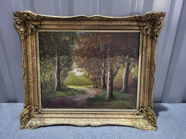 Tableau peinture à l'huile signée sur cadre en bois doré
