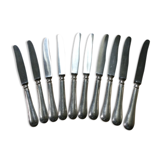 Set of 10 antique silver metal knives