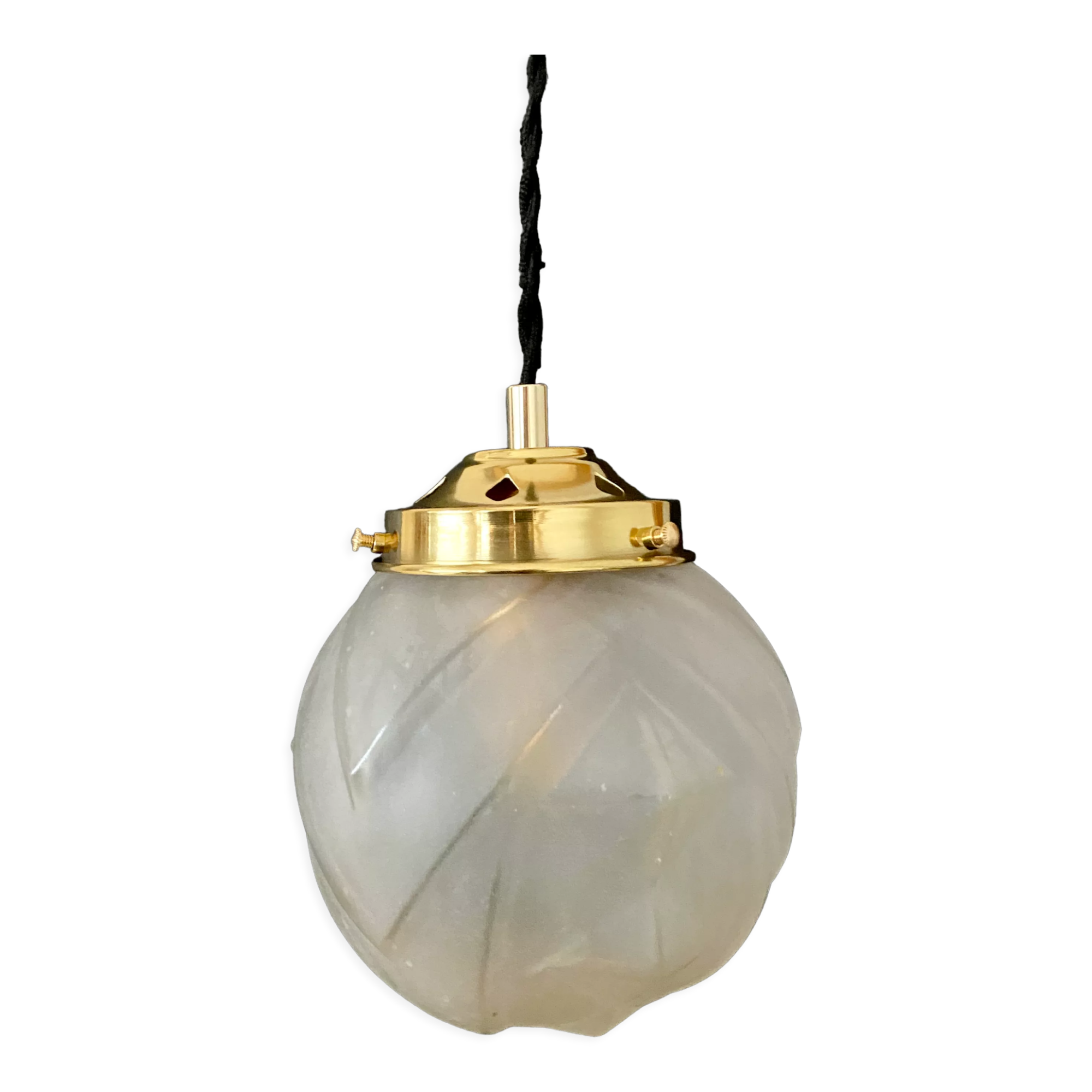 Vintage art deco glove pendant lamp in frosted glass