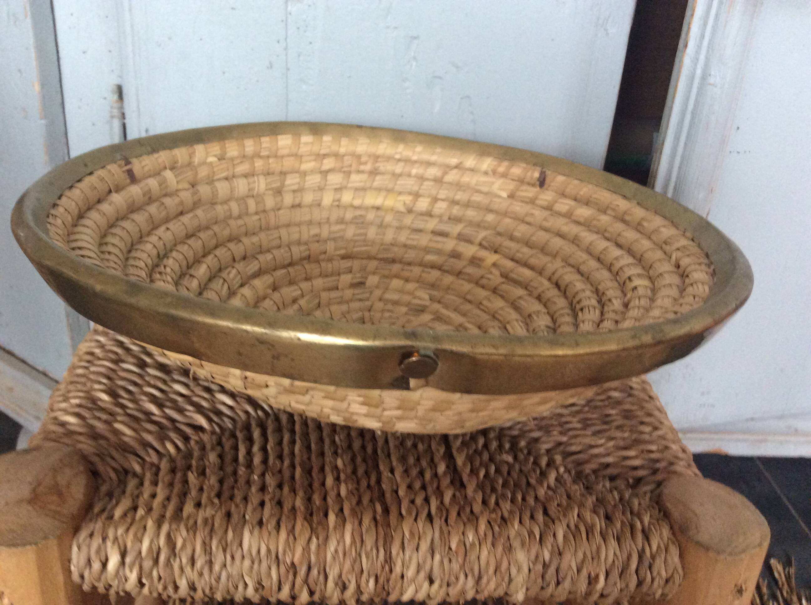 Straw and brass basket
