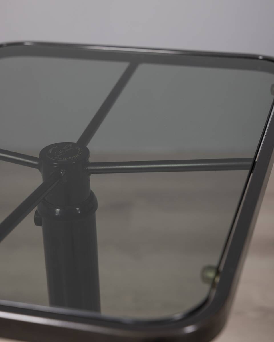 Vintage 1970s side table trolley in black metal and glass by allegri parma