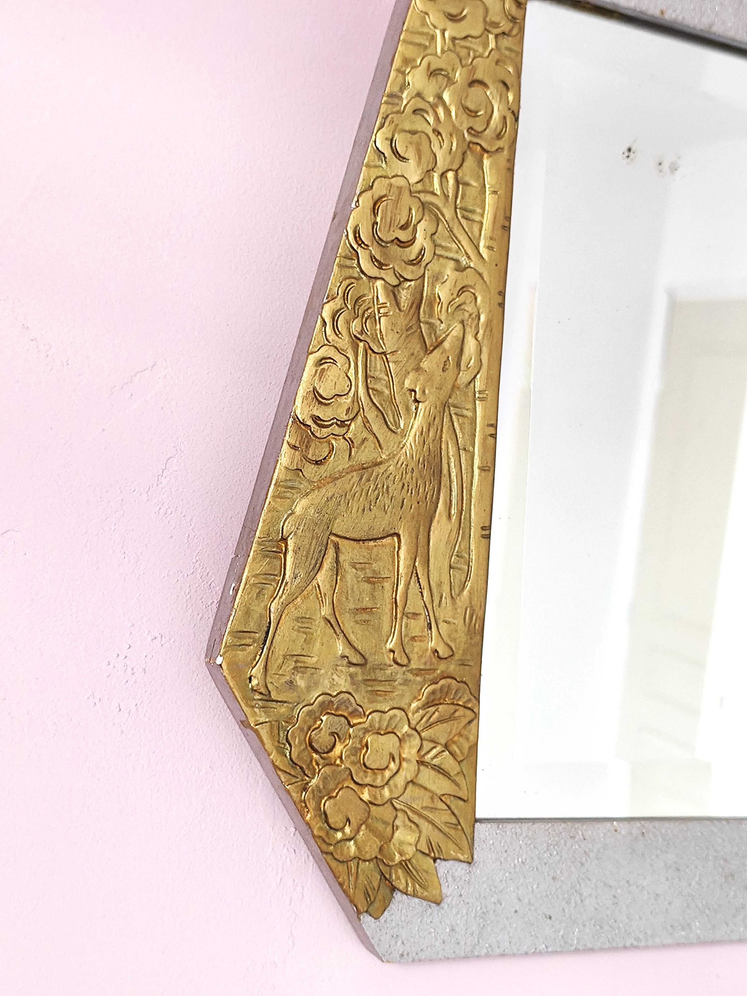 Art Deco wooden mirror with bevelled glass