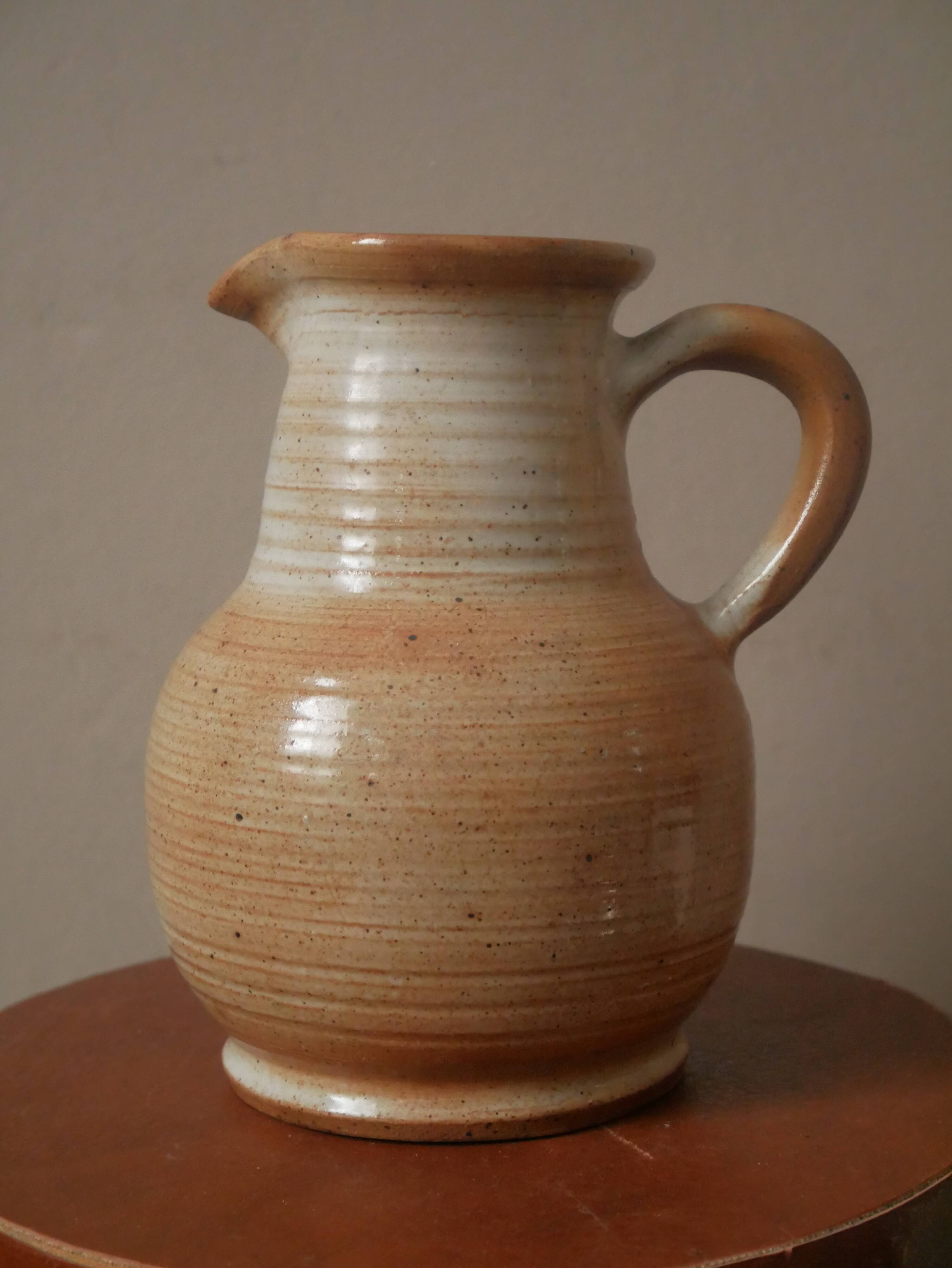 Stoneware pitcher vase with handle Scandinavian country decoration handcrafted vintage ceramic