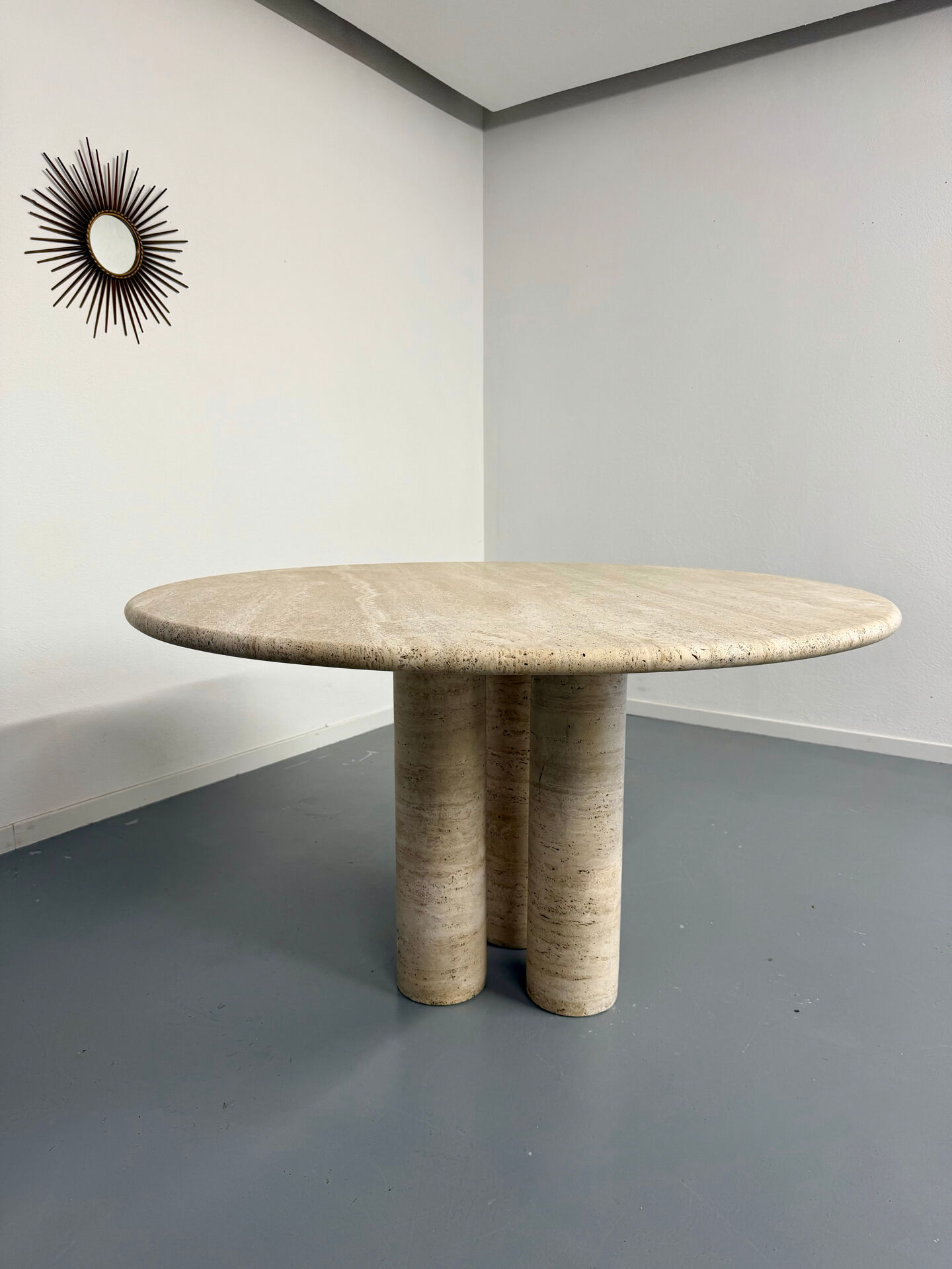 Large dining table Roche Bobois travertine Italian design 1970s