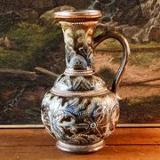 Doulton Lambeth stoneware jug (1879), floral decoration by Henry Winstanley.