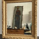Old small baroque mirror with mercury tin