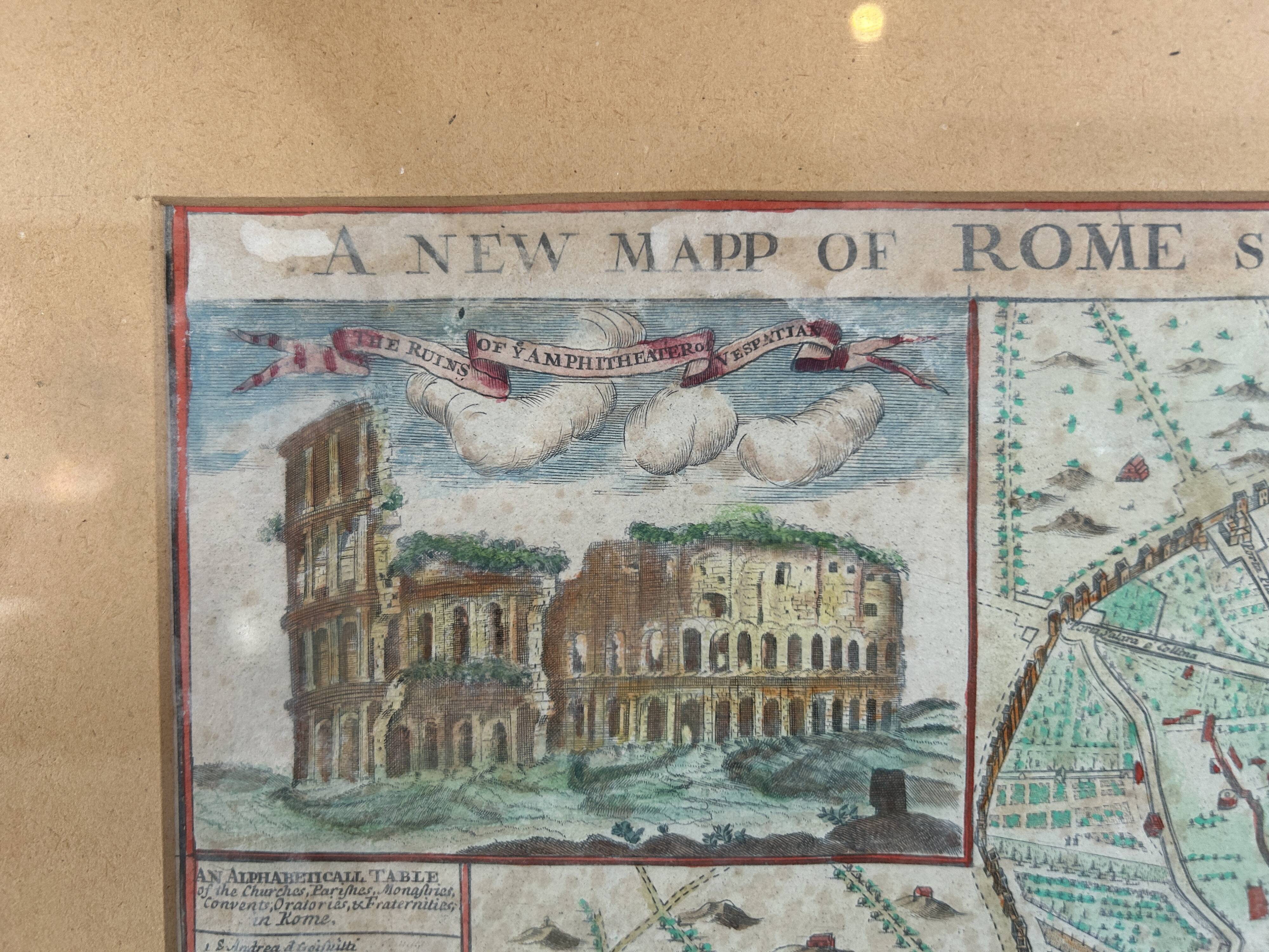 Gravure du XVIIIème - plan de Rome par J.Senex (1678 - 1740)