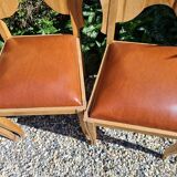 Set of art deco chairs in wood and skaï