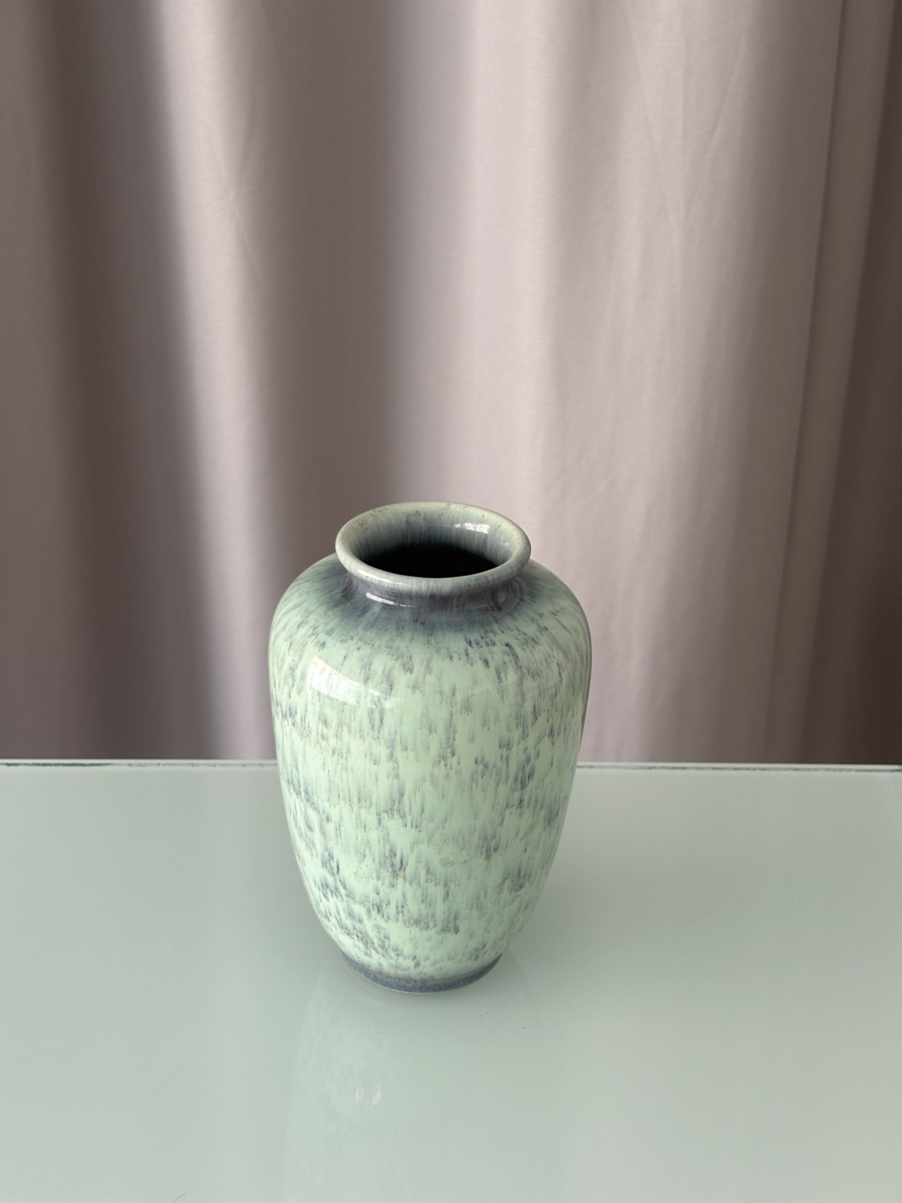 Vintage Studio Pottery Vase with Mottled Celadon Green Glaze
