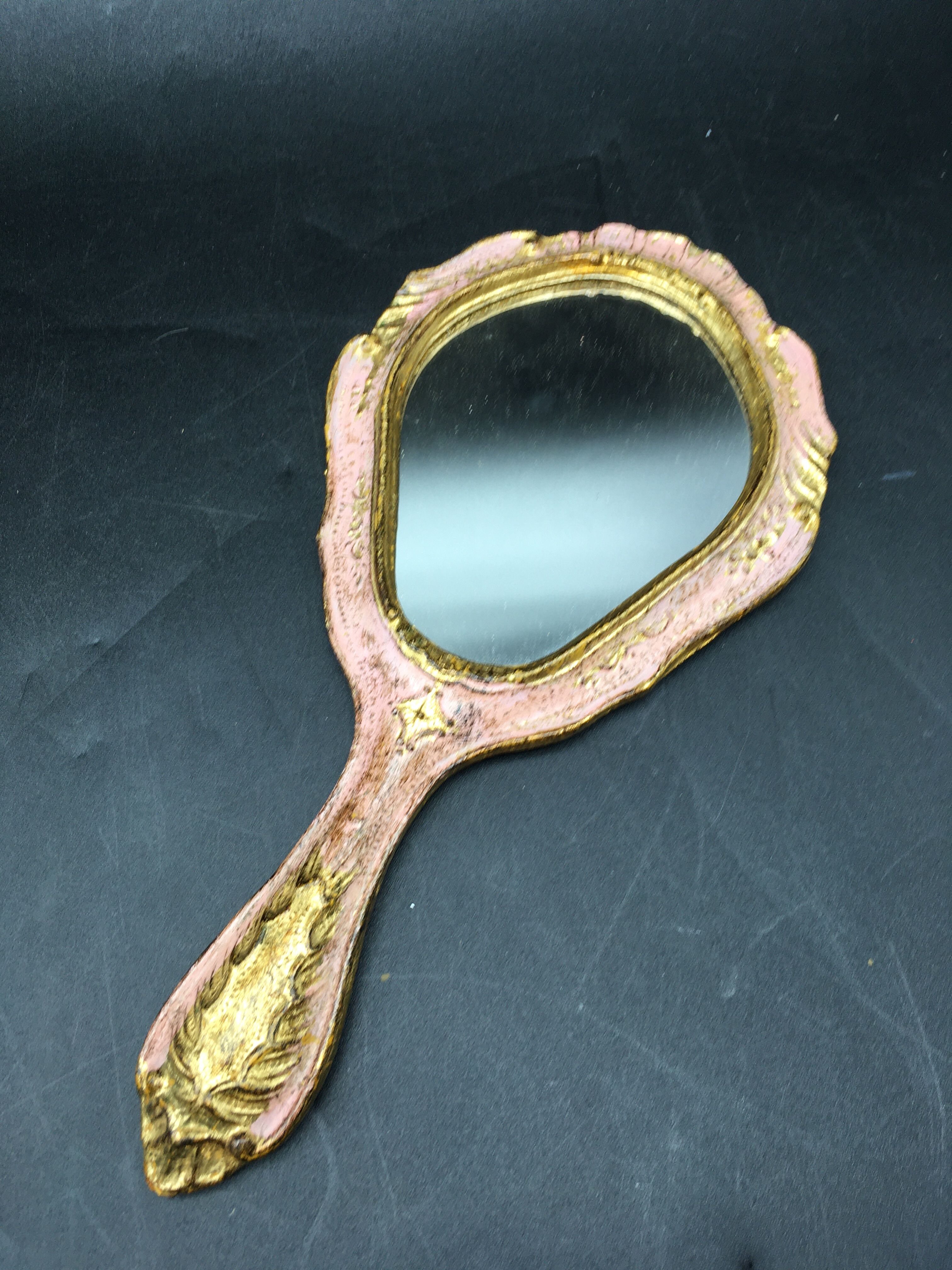Venetian wooden hand-facing mirror