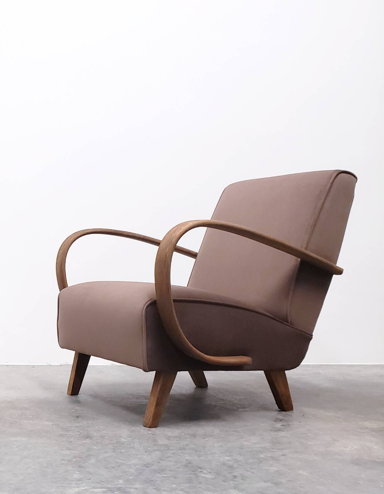 1930 Jindrich Halabala Bentwood Armchair in Dark Beige Velvet