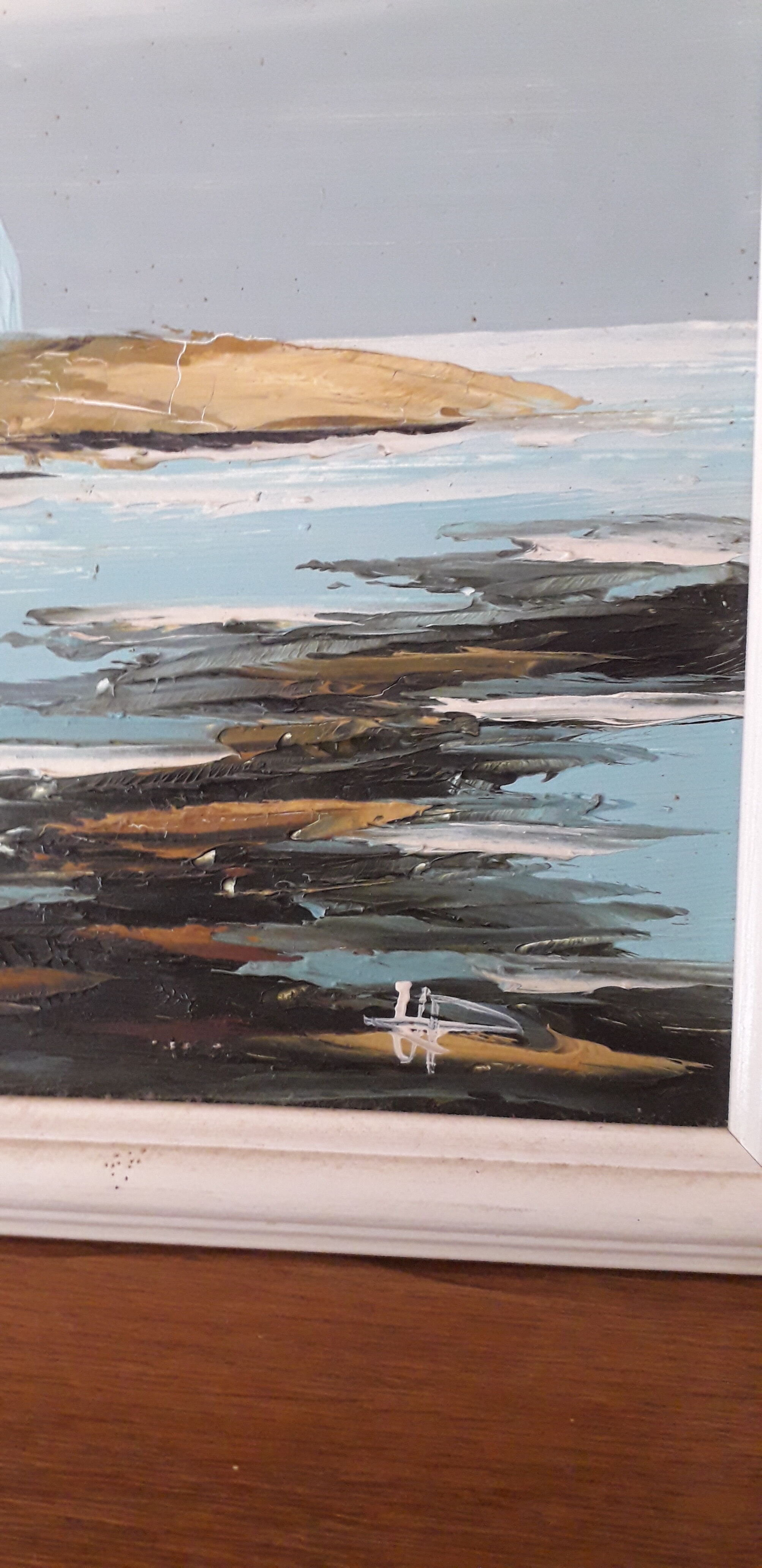 Painting signed oil painting of a seaside landscape