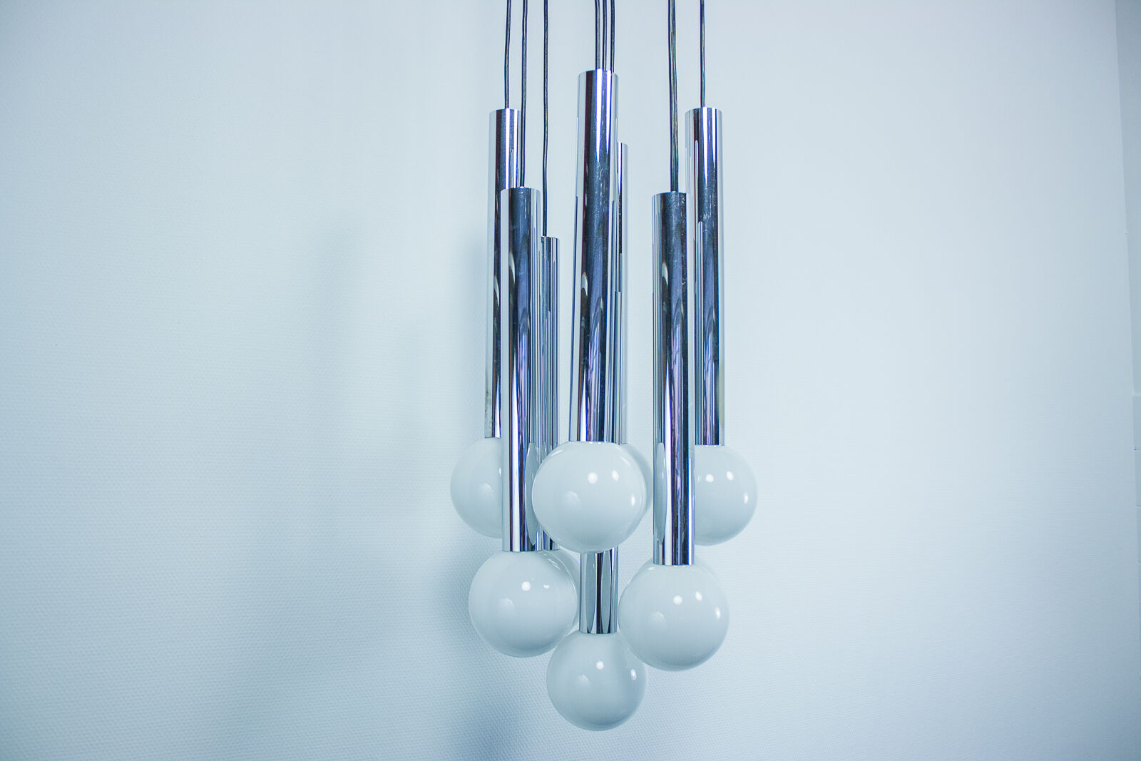Suspension vintage with 9 bulbs in frosted glass 1960