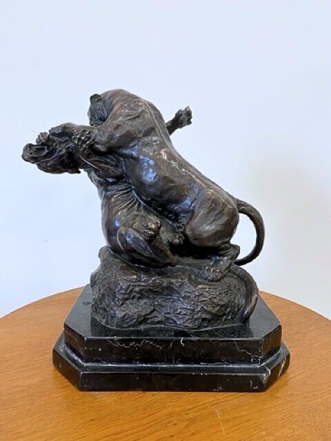 Bronze animalier, two fighting panthers by Georges Gardet, 1920