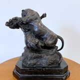 Bronze animalier, two fighting panthers by Georges Gardet, 1920