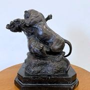 Bronze animalier, two fighting panthers by Georges Gardet, 1920