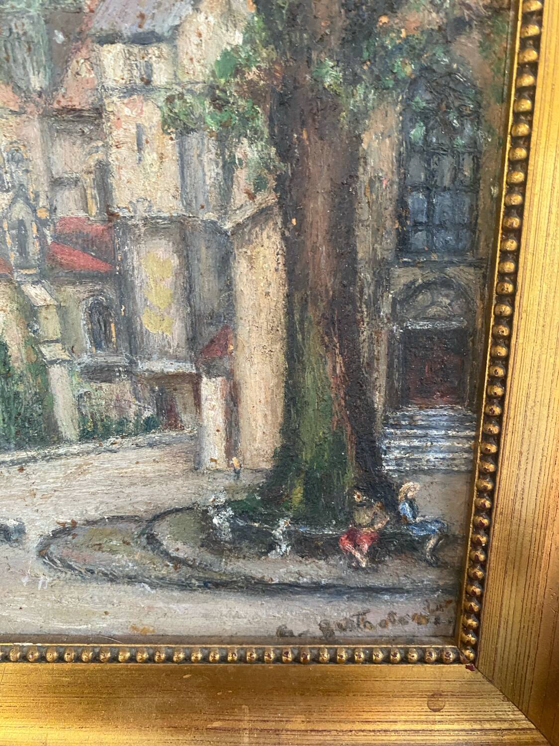 Old framed oil on cardboard