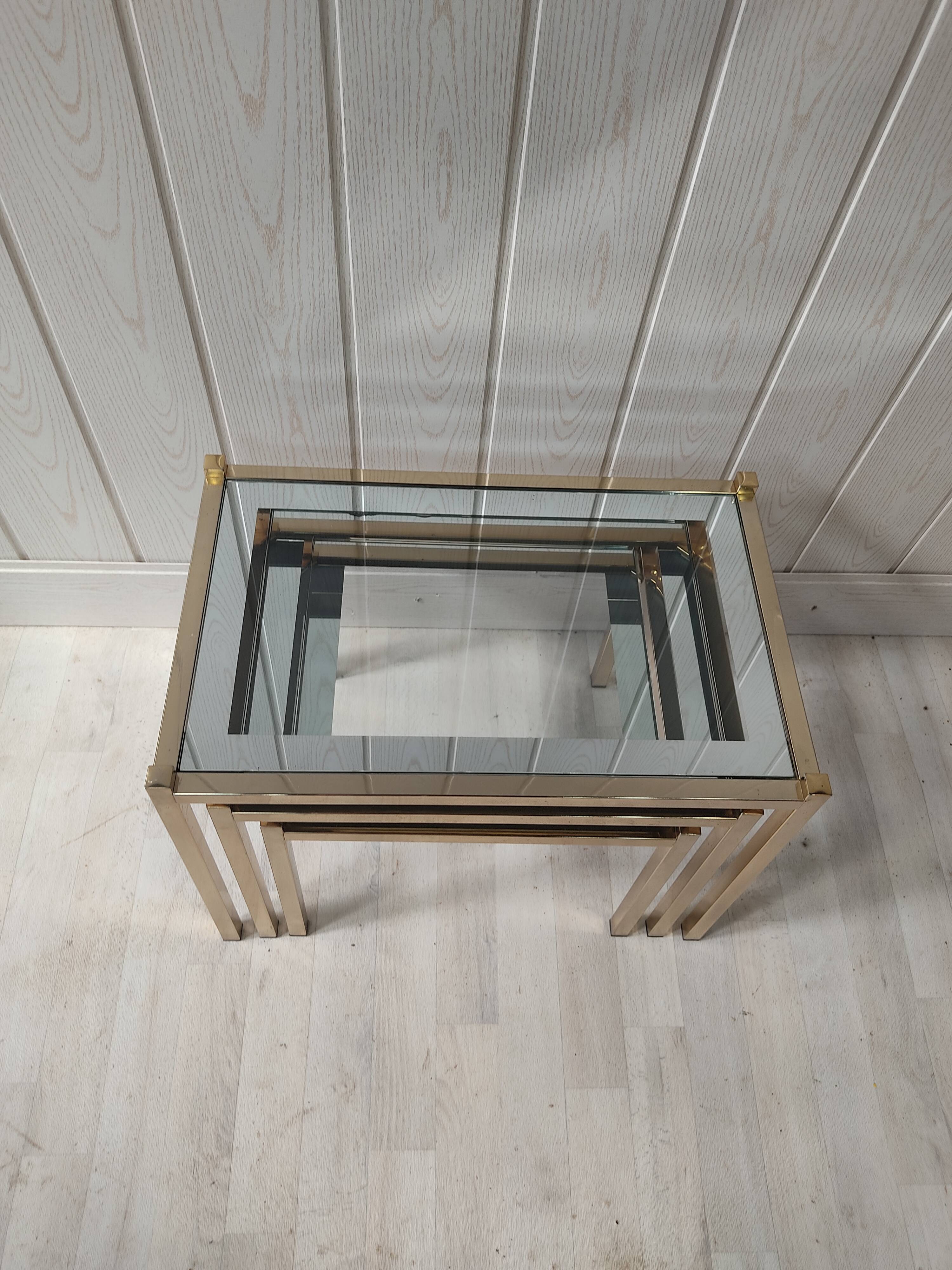 Vintage gilded metal side tables, glass and mirror