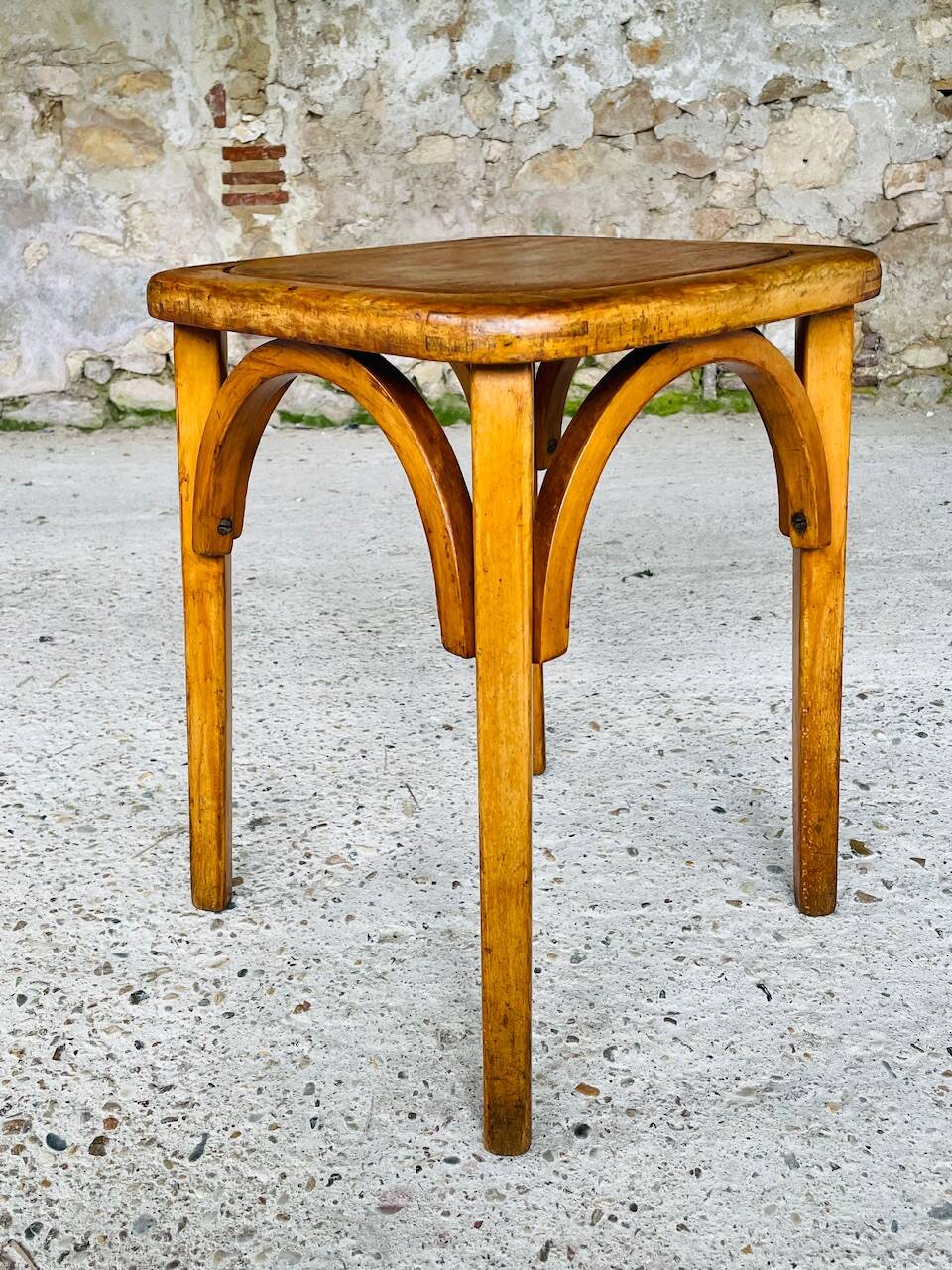 Bistro stool, curved wood by Stella, circa 1950s