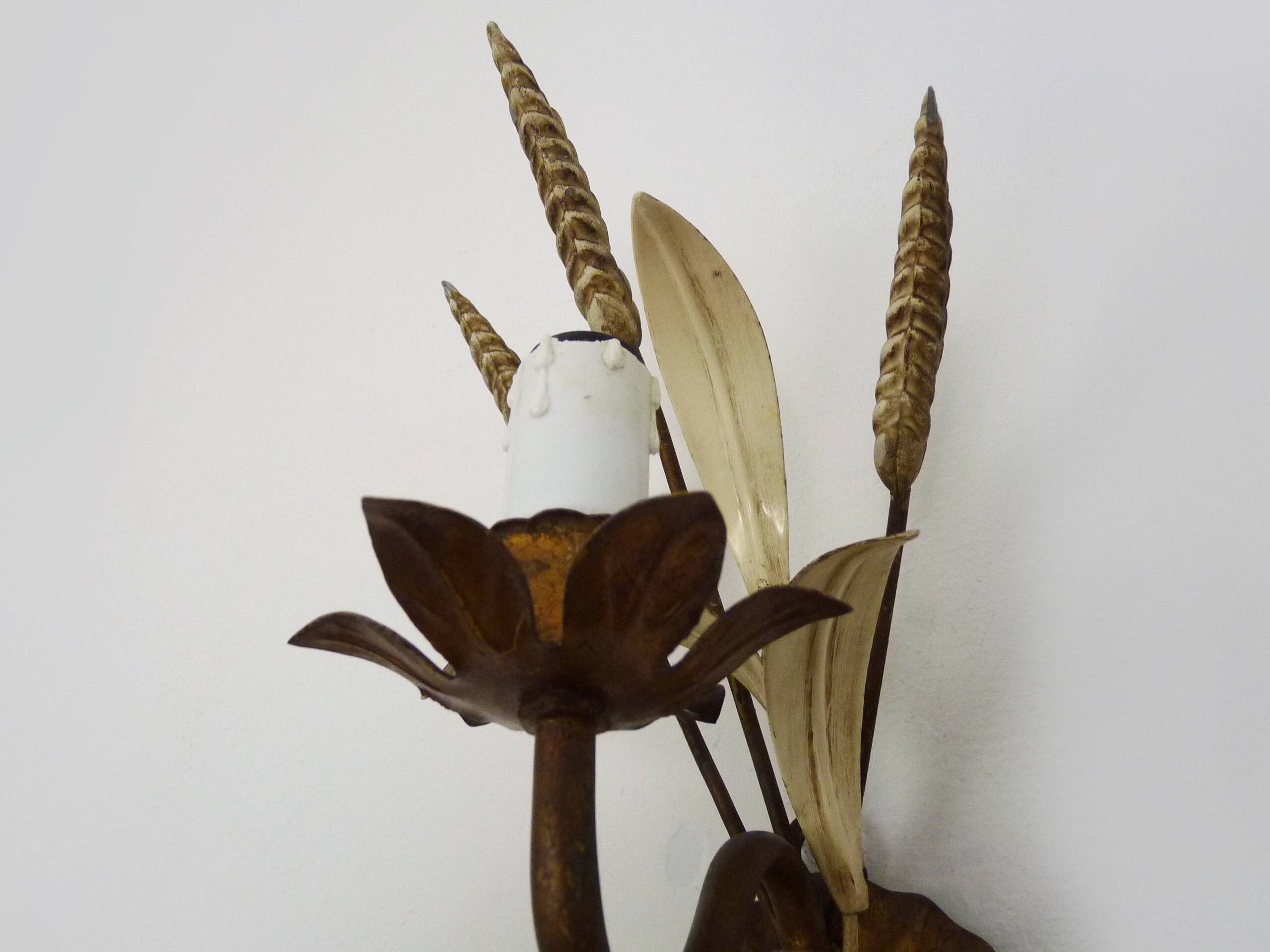 Vintage wall light with golden wheat ears Maison Masca Florence 70s