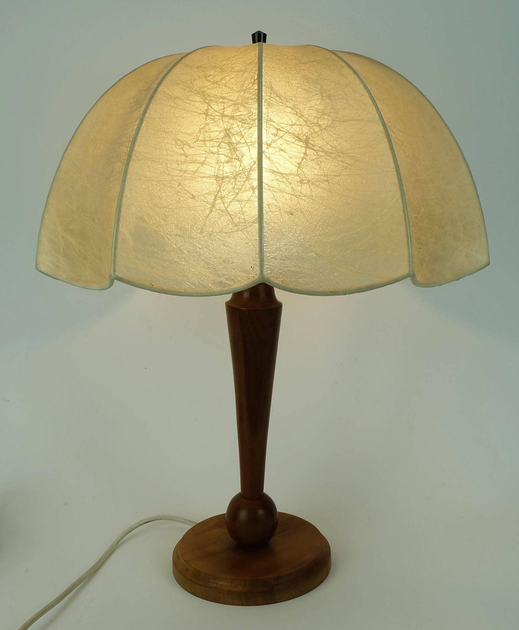 rare large mid century modern cocoon TABLE LAMP cherrywood base 1970s