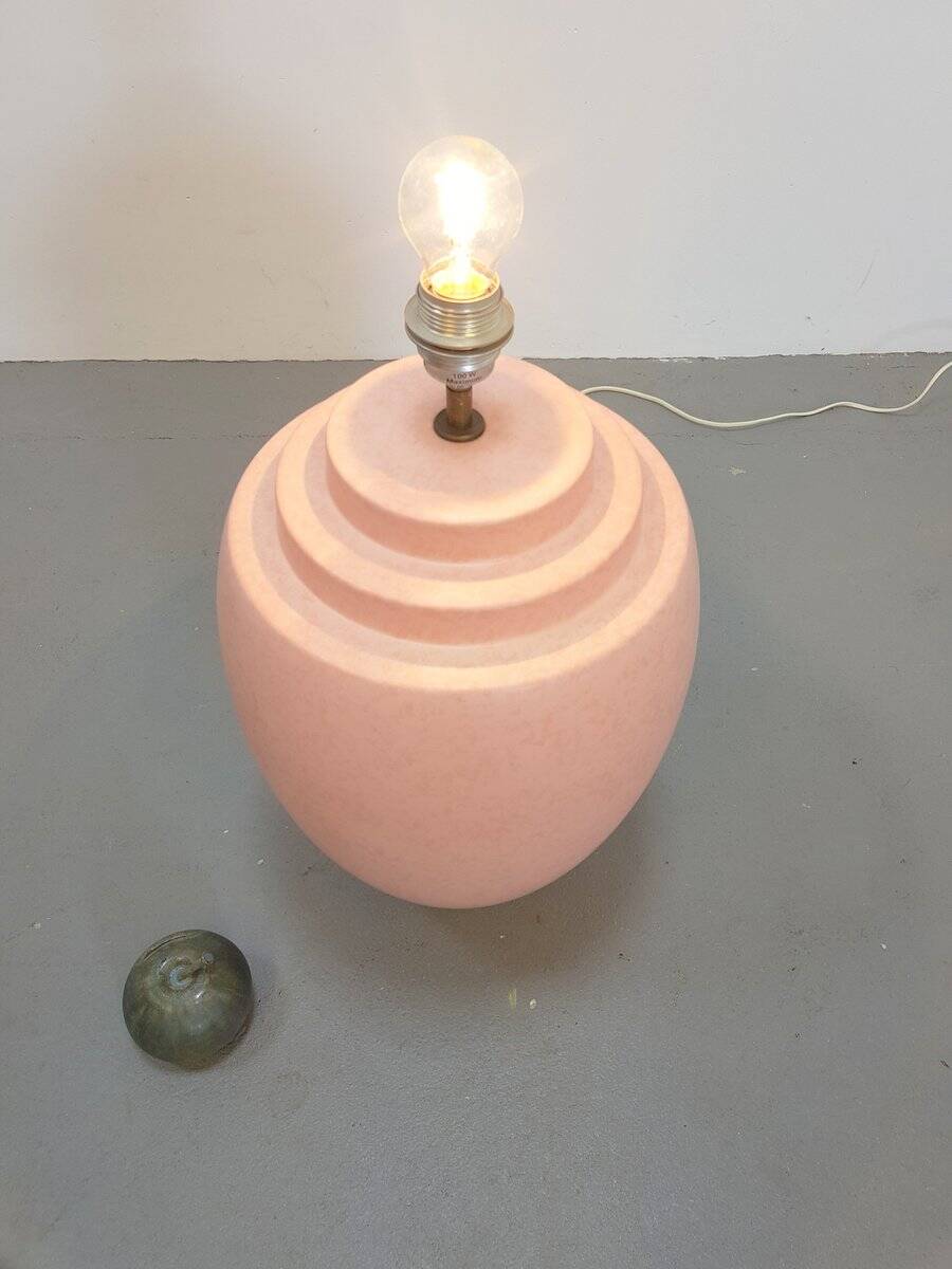 Large Pink Ceramic Table Lamp from Kostka, France, 1970s