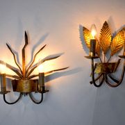 Pair of floral wall lamps by Ferroarte, regency, Spain, 1970