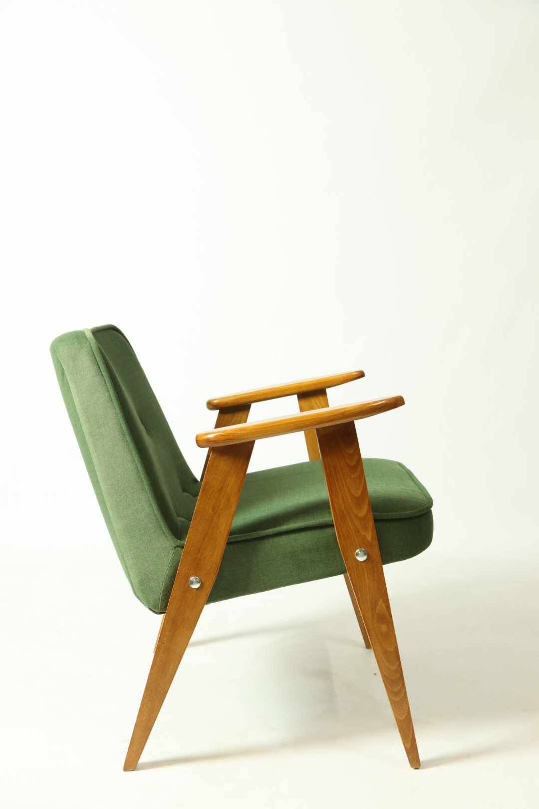 Fauteuil Vintage 366 de J. Chierowski Fauteuil Bois Clair Herbe Verte Scandinave