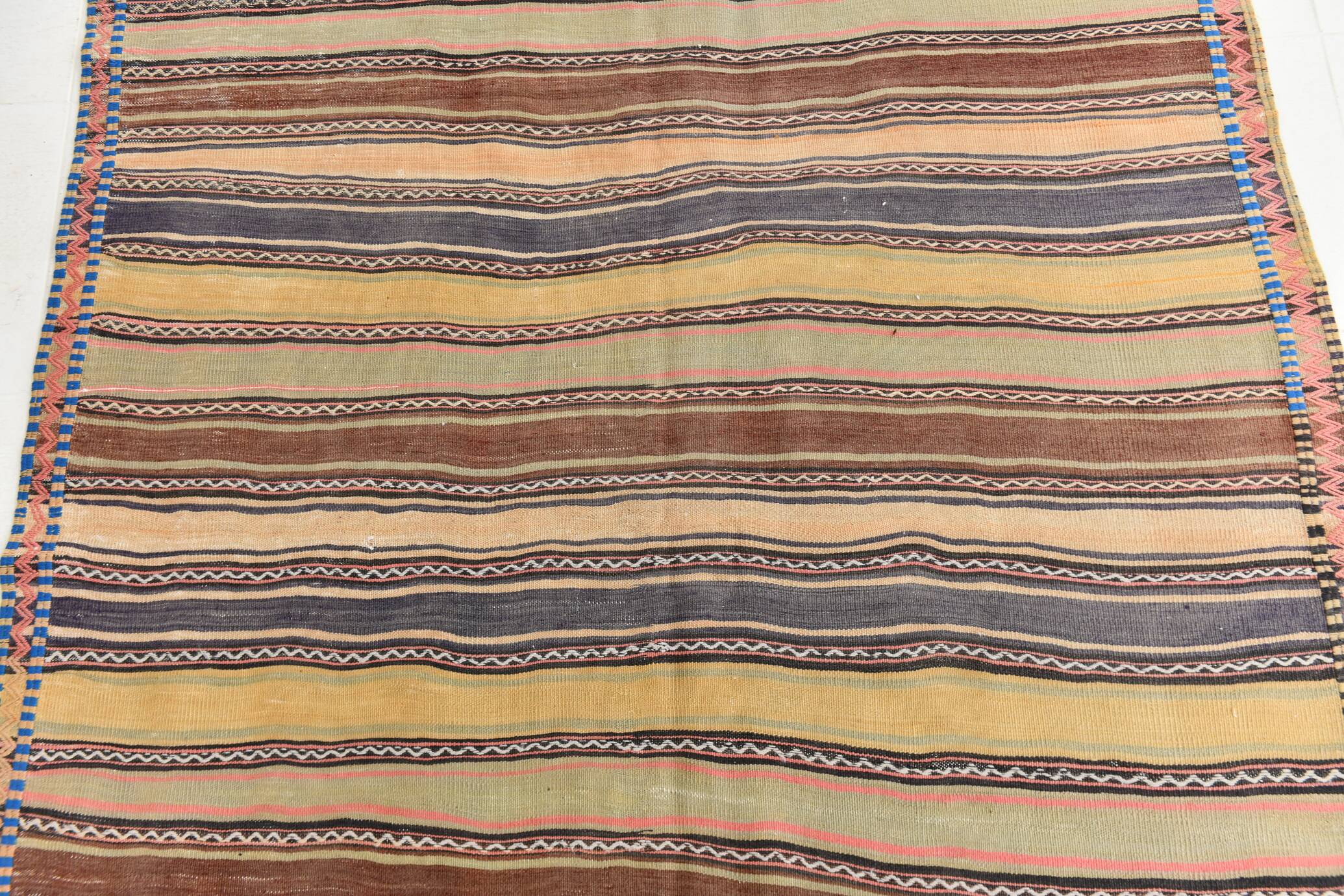 Yellow & Brown Striped Kilim Rug, Turkis Kilim Rug, 152x271Cm