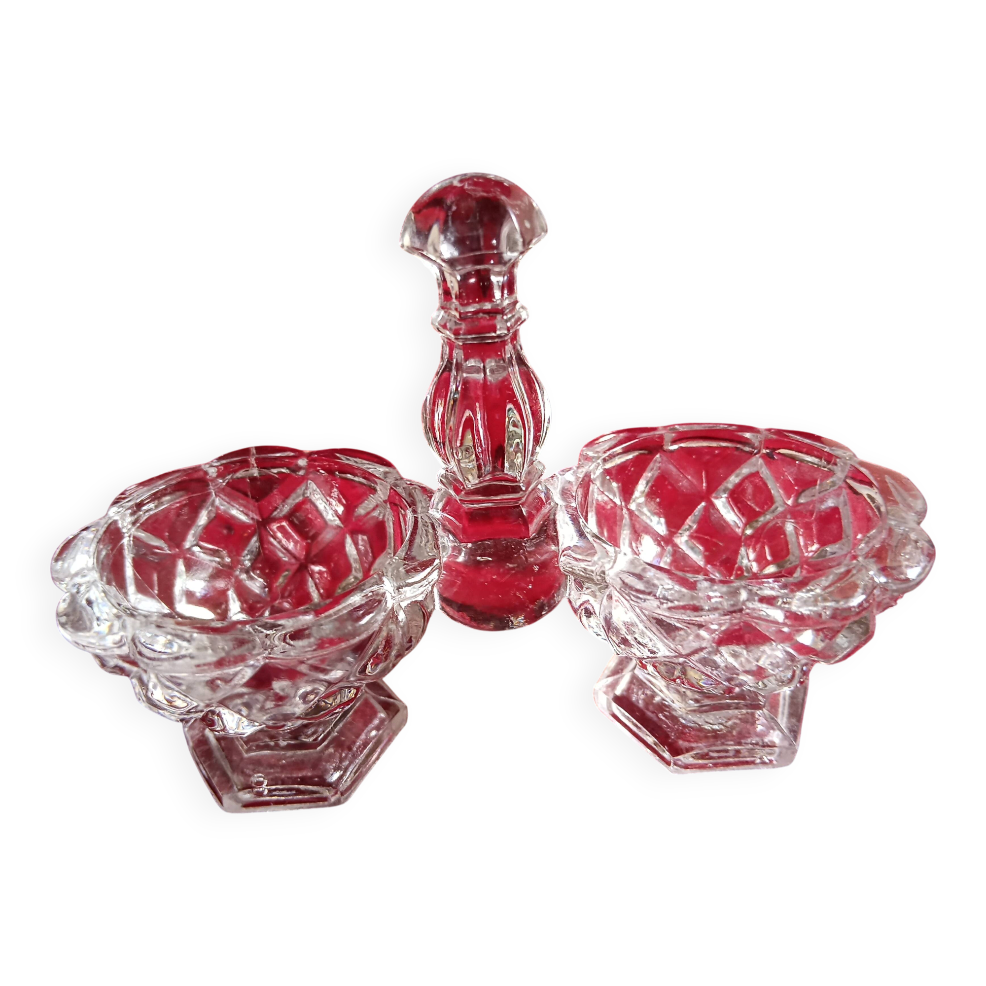 Double glass salt cellar moulded pressed 20th century