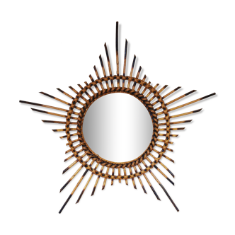 Large mirror sun rattan 65 cm