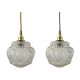 Set of two vintage globe players in chiseled glass