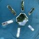 6 knife holders and a bottle bottom, glass, beveled mirror