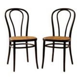 Paire de chaises en bois courbé, siège en paille de Vienne par Thonet pour Herbatschek, années 1960 Pologne