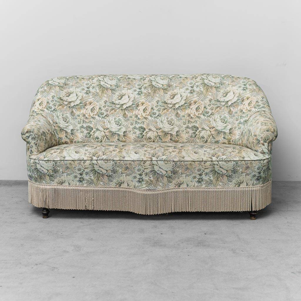 Banquette 2 places en tissu fleuri, années 1950