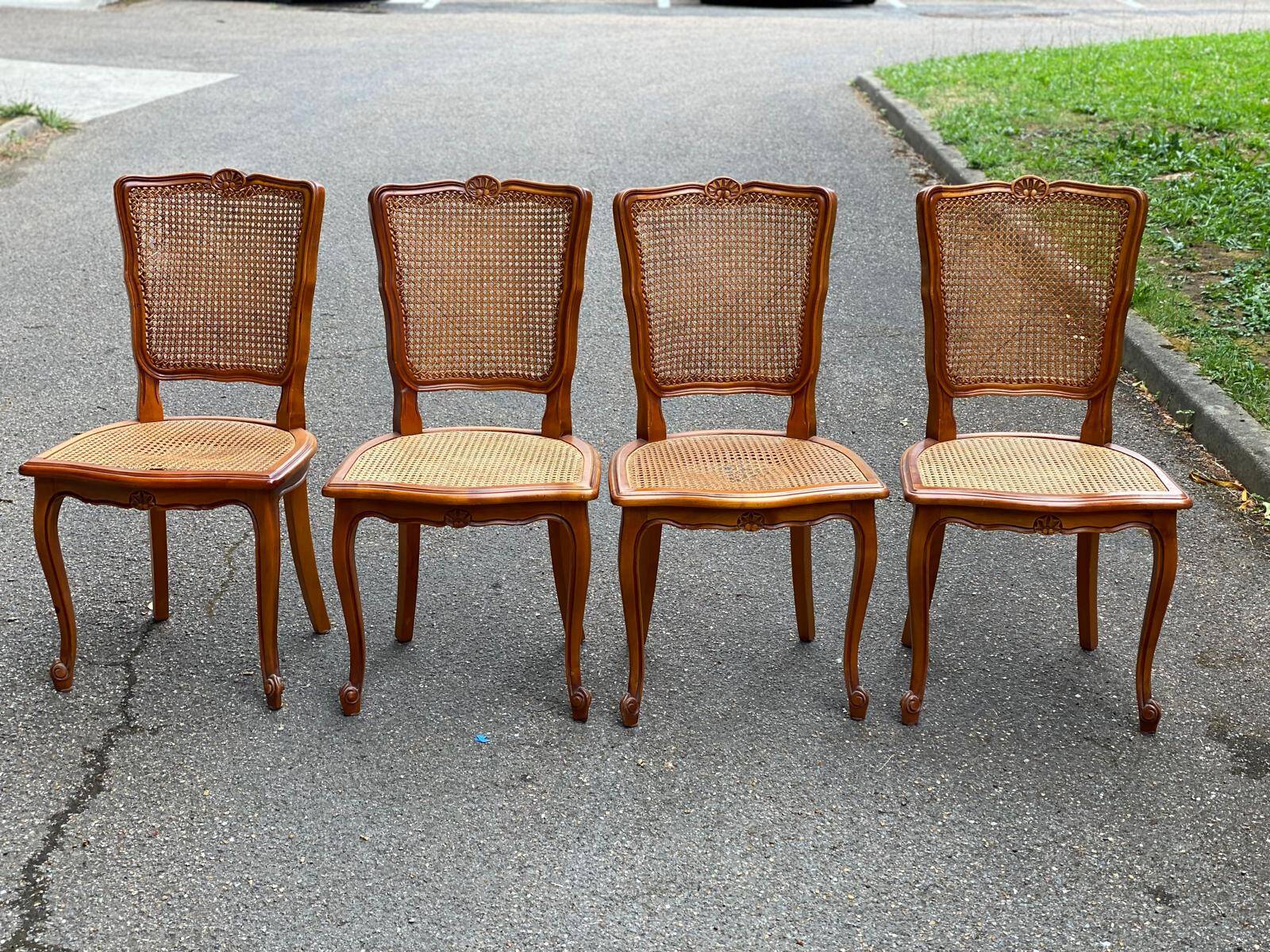 4 Louis XV chairs in solid wood and cane