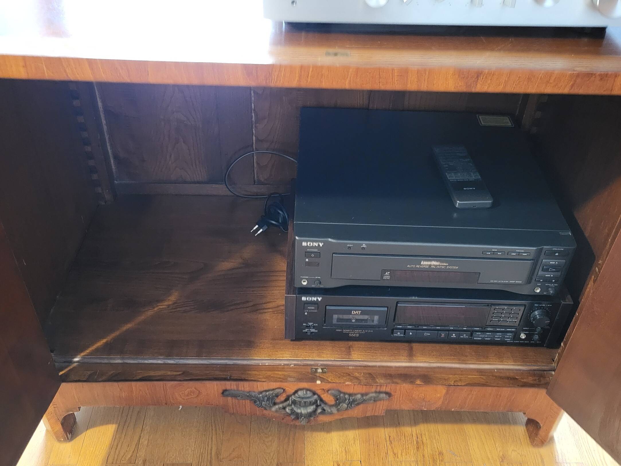 High sideboard in rosewood and marble slab, Louis XVI style, French
