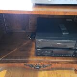 High sideboard in rosewood and marble slab, Louis XVI style, French