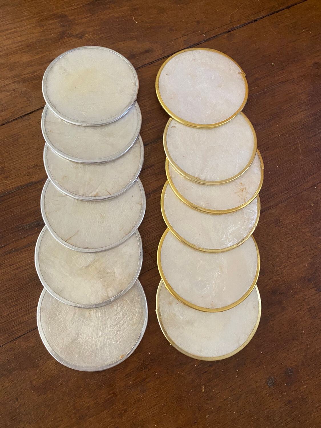 Set of 12 coasters in mother-of-pearl and gilded metal