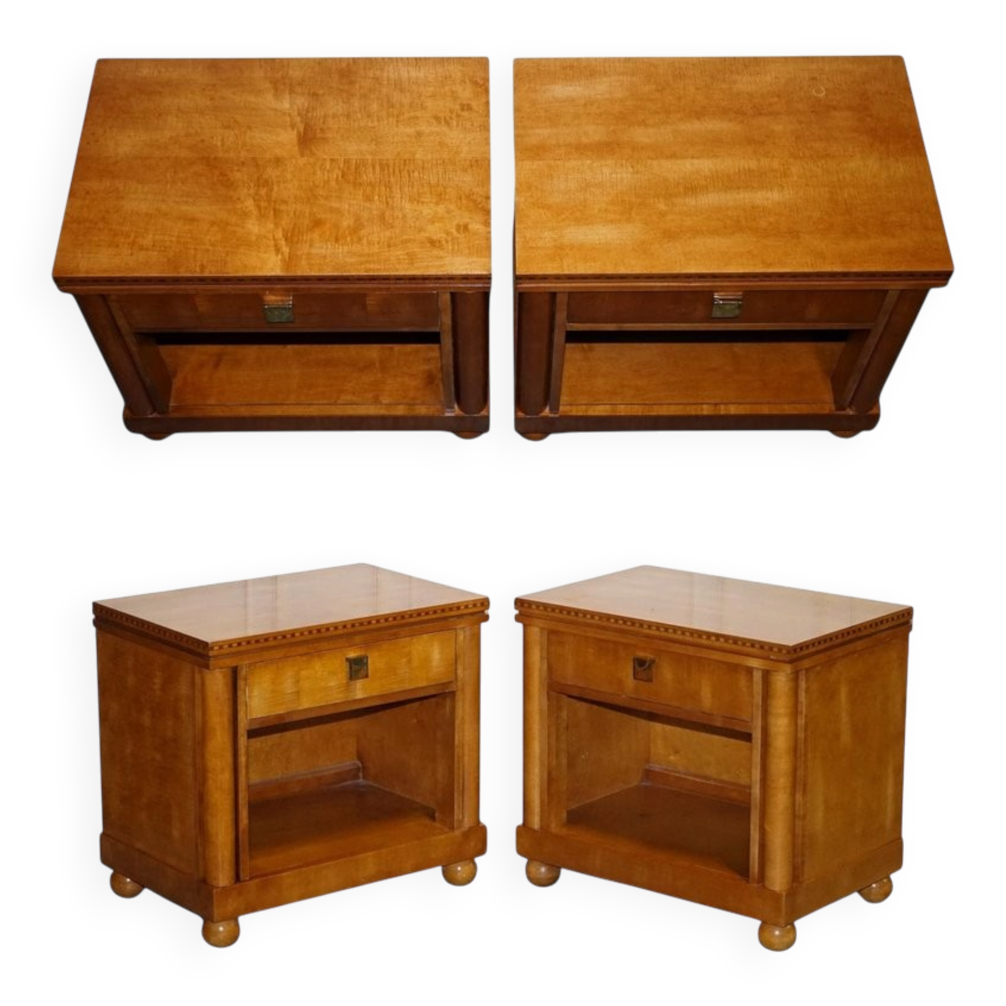 White Genesis Biedermeier Style Bedside Tables by American Hickory, Set of 2