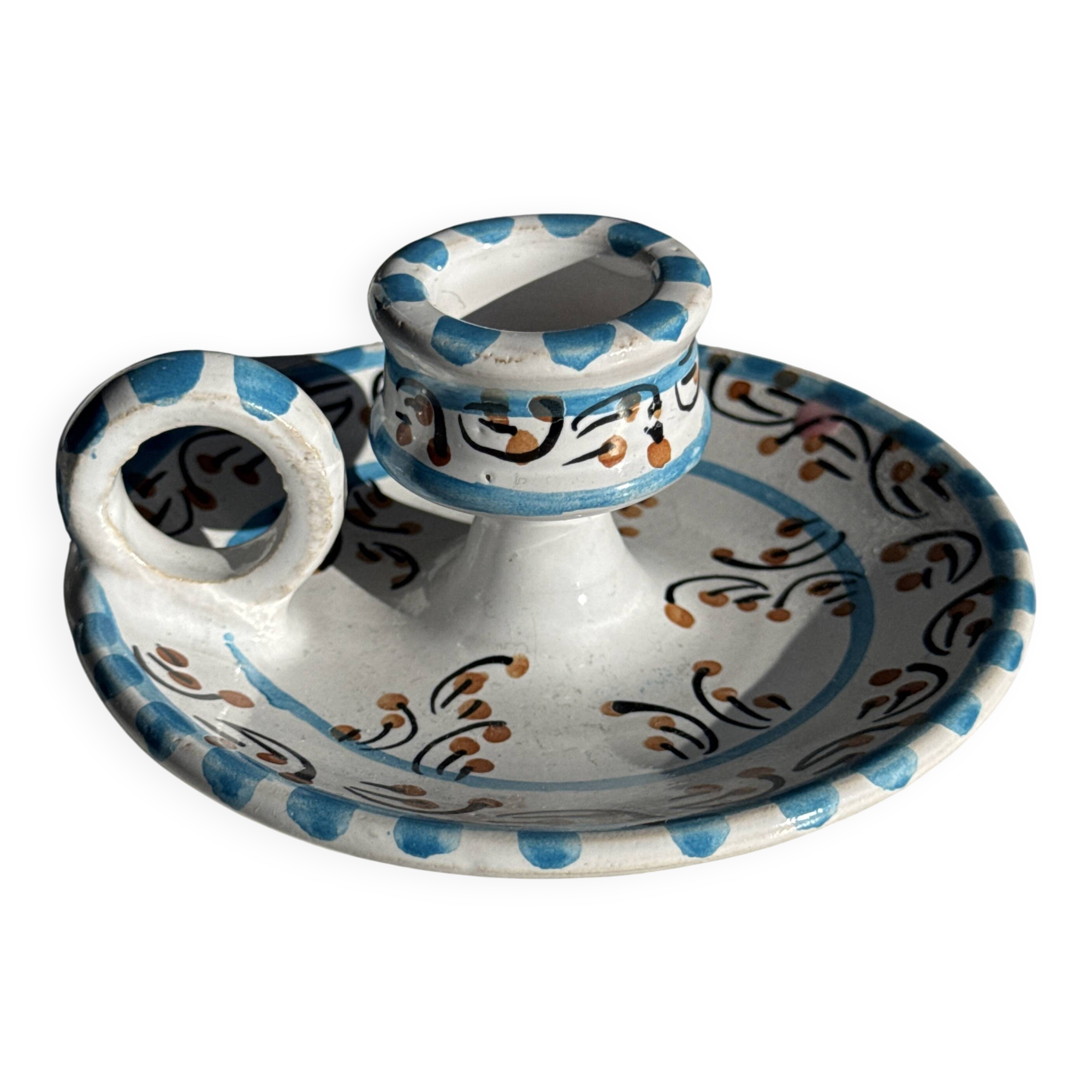 Light blue Moustiers candlestick H5 D12.5