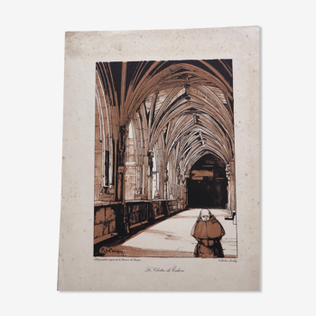 Lithograph CLOITRE DE CAHORS by Maurice de BECQUE DALLOZ collection 1920, LOT 46 Quercy cathedral