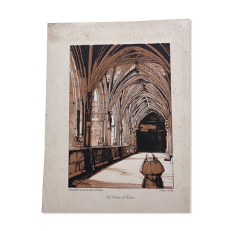 Lithographie cloitre de cahors de maurice de becque collection dalloz 1920, lot 46 quercy cathédrale