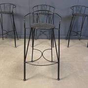 Tabourets de bar vintage en fer forgé et rotin, ensemble de 4 - années 1970