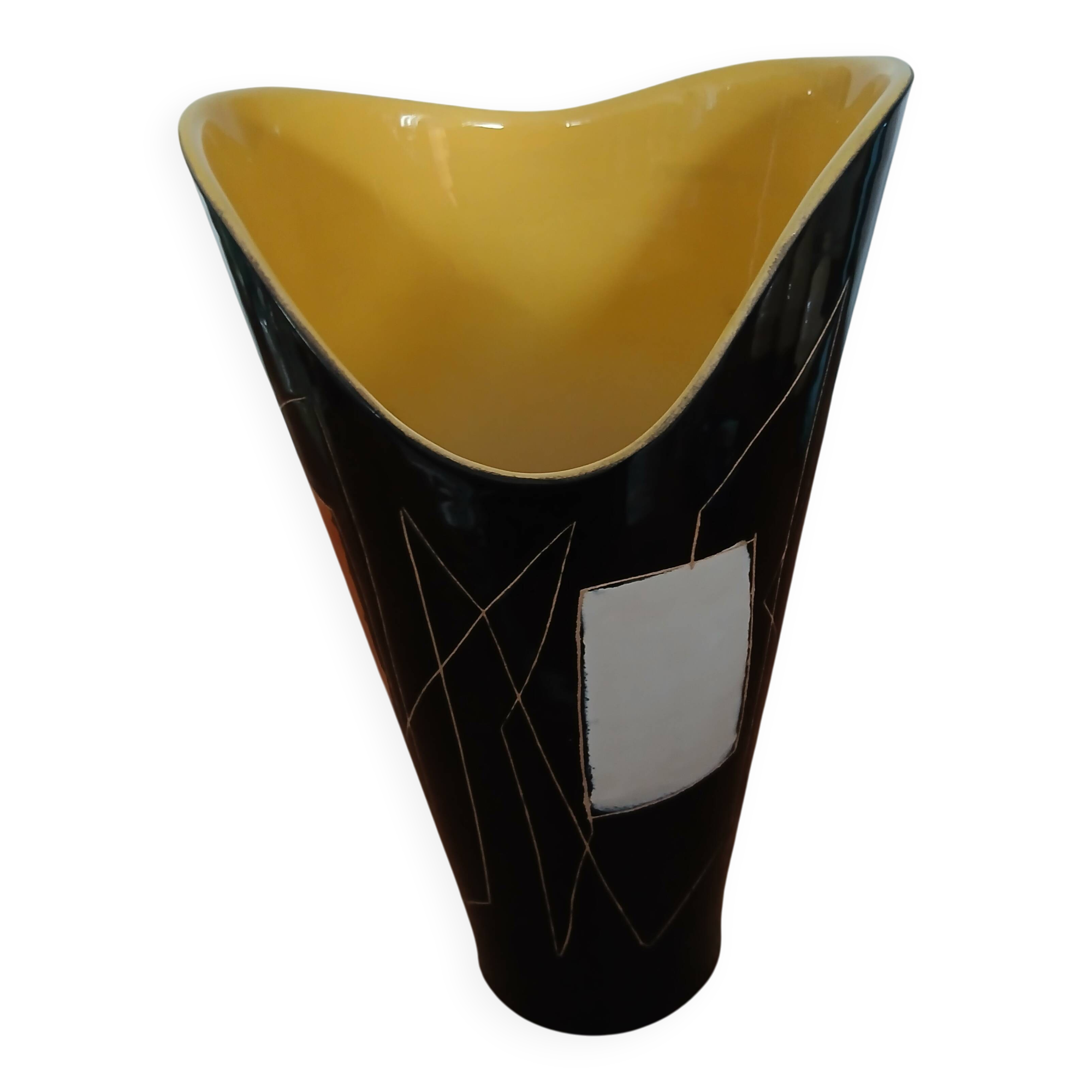 Yellow and black ceramic vase