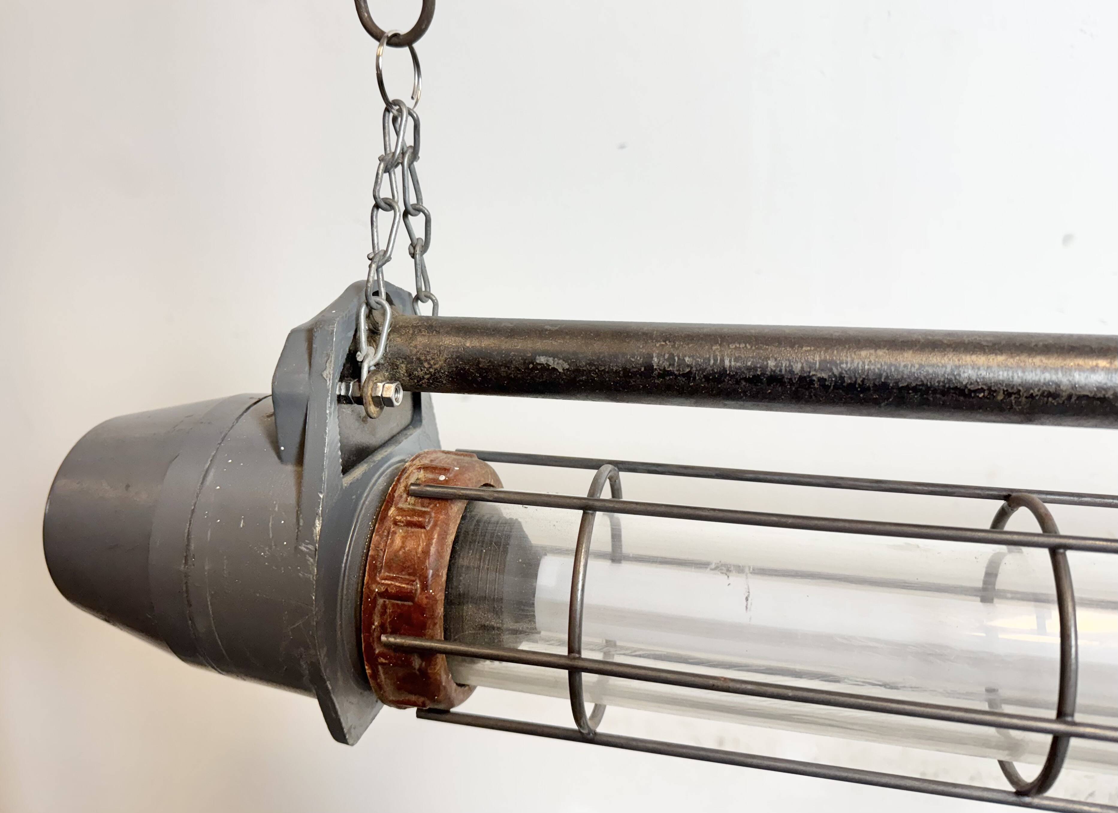 Large Grey Soviet Industrial Hanging Tube Light, 1970s